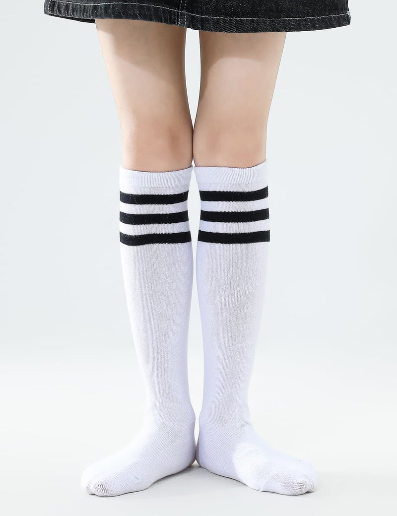 TOCONFFON Knee High Tube Socks for Boys Girls Teens, Kids Soccer School Cotton Uniform Sports Socks 3,4 Pairs(Black Strips 3 Pairs,8-12) - Image 2